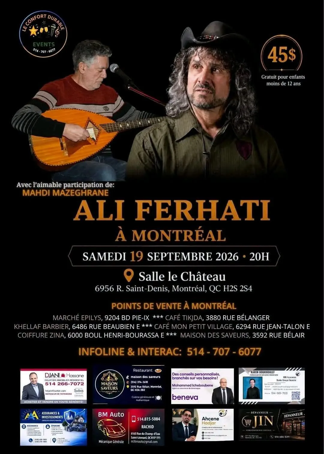 Affiche Ali Ferhati à Montréal à la Salle le Château le 19 septembre 2026