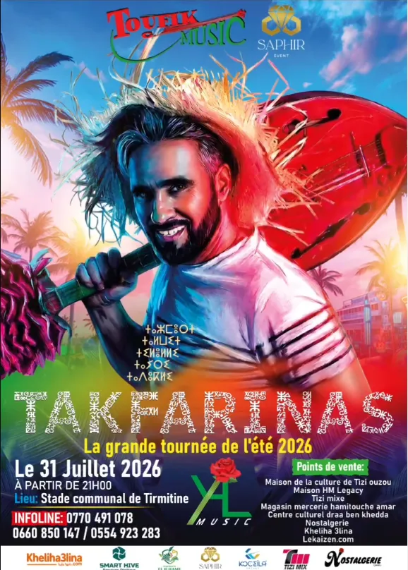 Affiche Takfarinas en concert — Stade communal de Tirmitine, Tizi-Ouzou, 31 juillet 2026